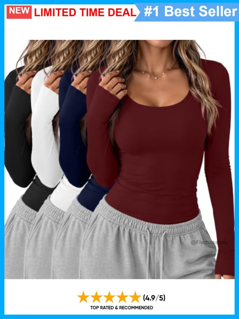 Women's Long Sleeve Compression Yoga Base Layer Shirts 4 Pack Polyester Spandex
